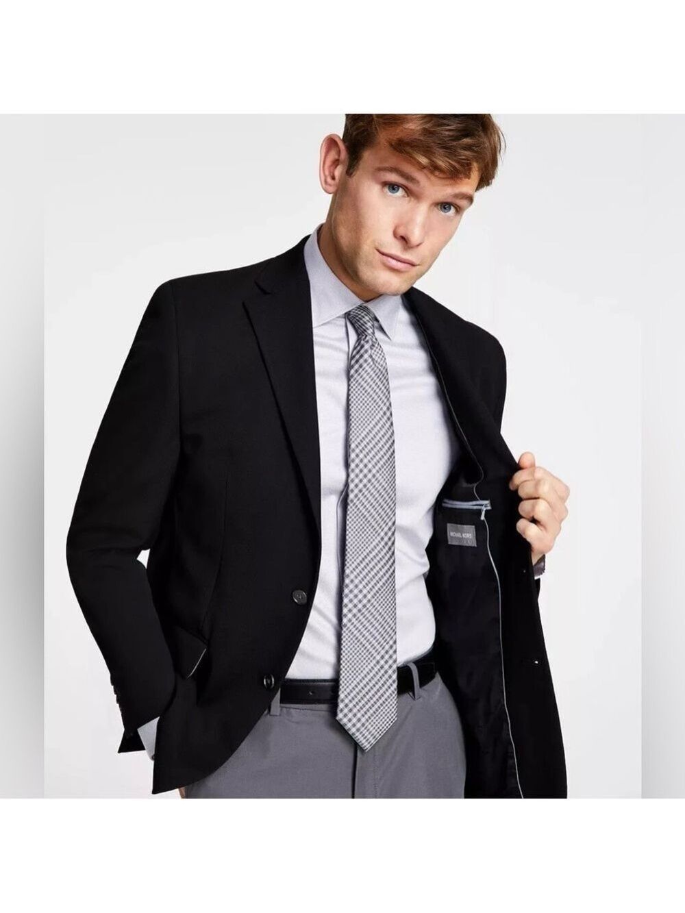 Michael Kors Koop Classic-Fit Stretch Blazer Suit Jacket Black 44 Regular - NWT